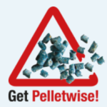 The Get Pelletwise logo - a red warning triangle with small grey pellets within and spilling out of it with the words 'Get Pelletwise!' written below it.