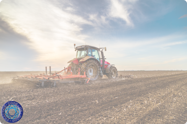 A Massey tractor pulling a cultivator through a stubble field.